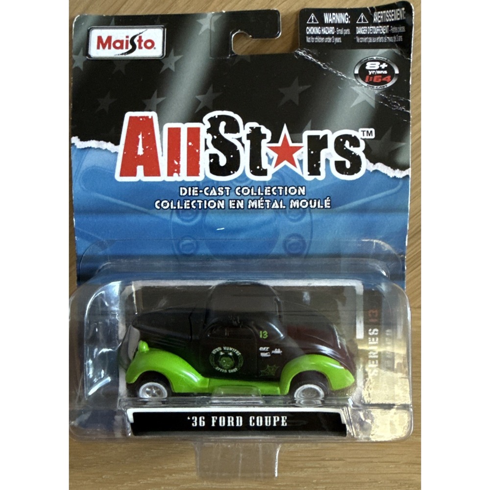 1/64 MAISTO ALL STARS‎ 1936 FORD COUPE BLACK AND GREEN Factory Sealed 2013